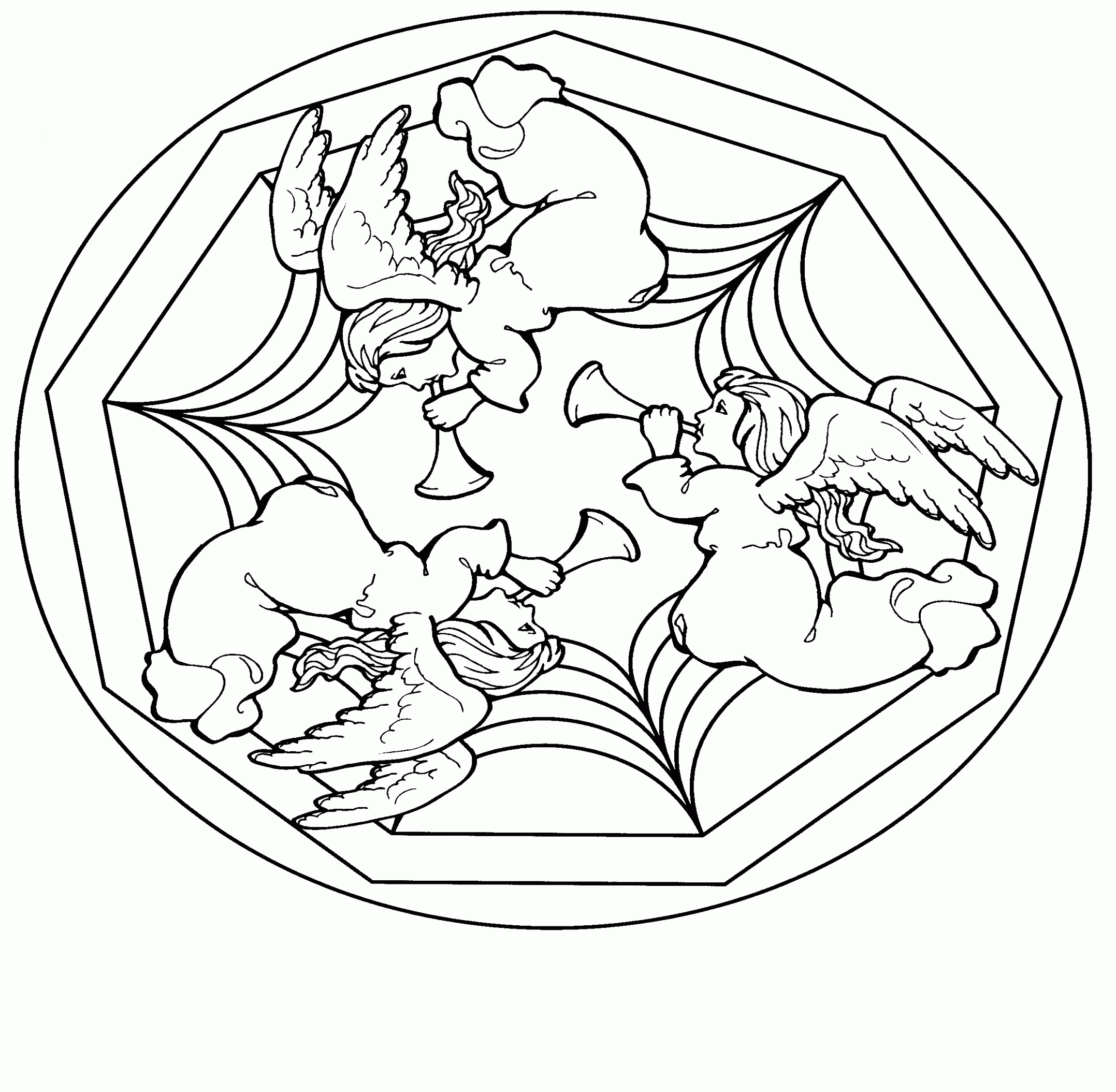 Angels in heaven sing for Christmas coloring page